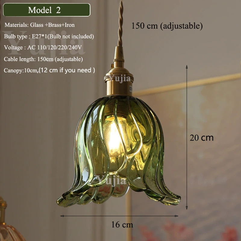 Multi Style Green Glass Pendant Light Vintage Light Fixtures Modern Chandelier Lamp for Kitchen Island