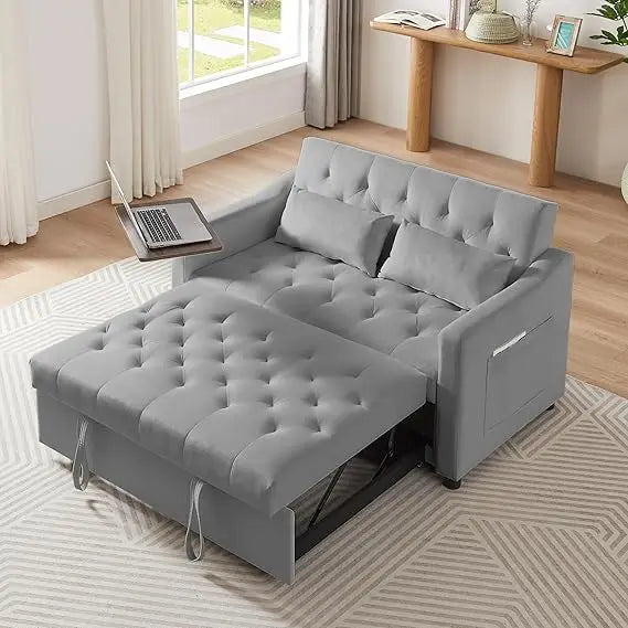 Modern 3-in-1 Convertible Sofa Bed with Swivel Side Table