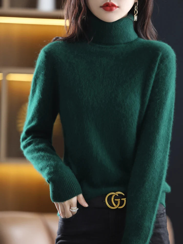 LHZSYY Mink Cashmere Turtleneck Sweater for Women Warm