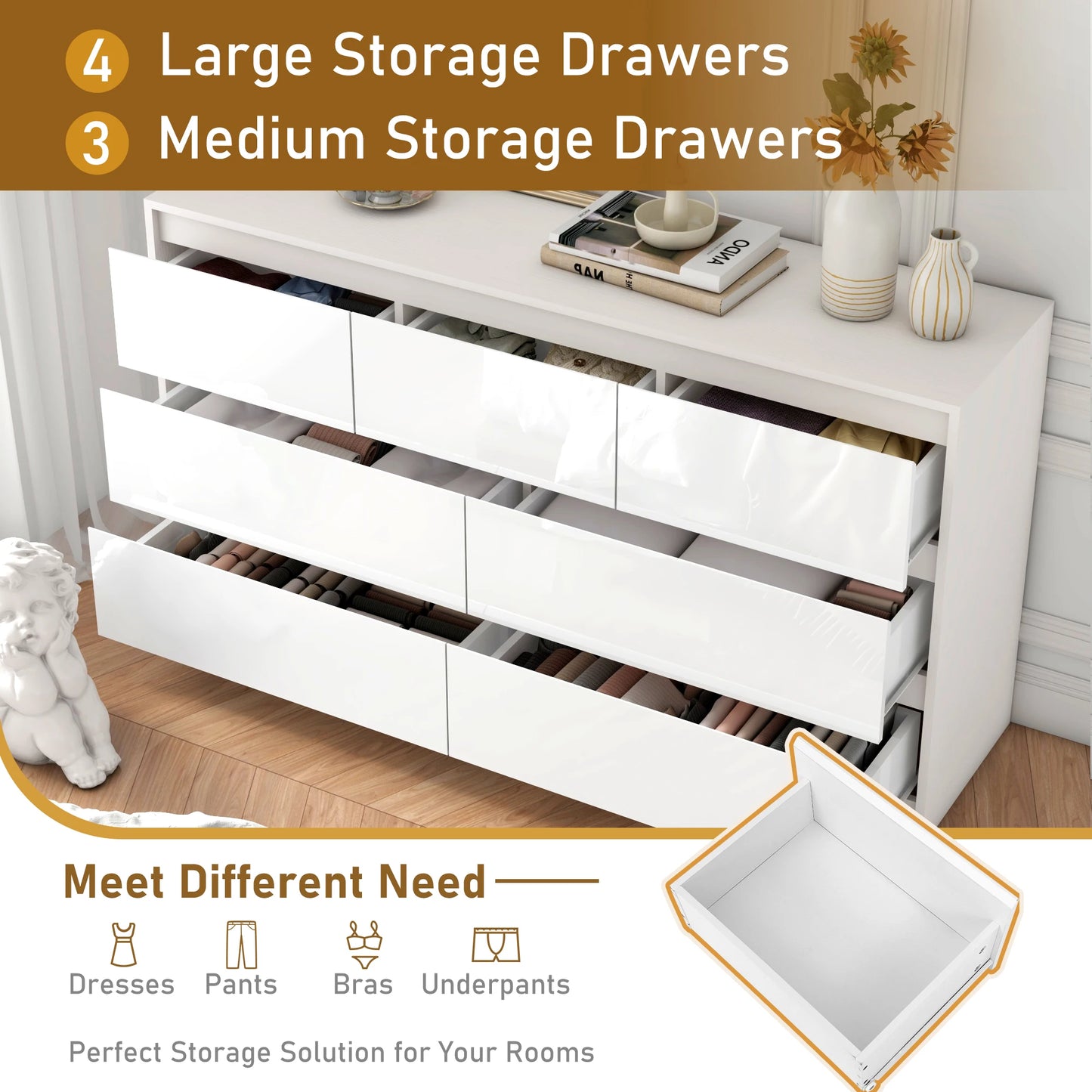 QiaoShiRen 7 Drawer Dresser Modern Wooden Chest Of Drawers