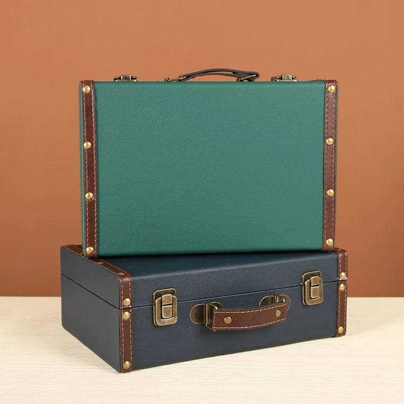 Retro Suitcase Desktop Sundries Document Storage Box Jewelry Treasure Box Wooden Photography Decoration Storage Box