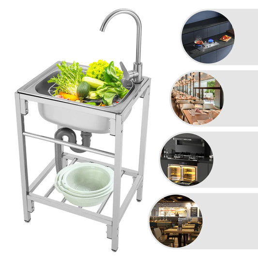 Freestanding Stainless Steel Single Bowl Kitchen Sink with Faucet