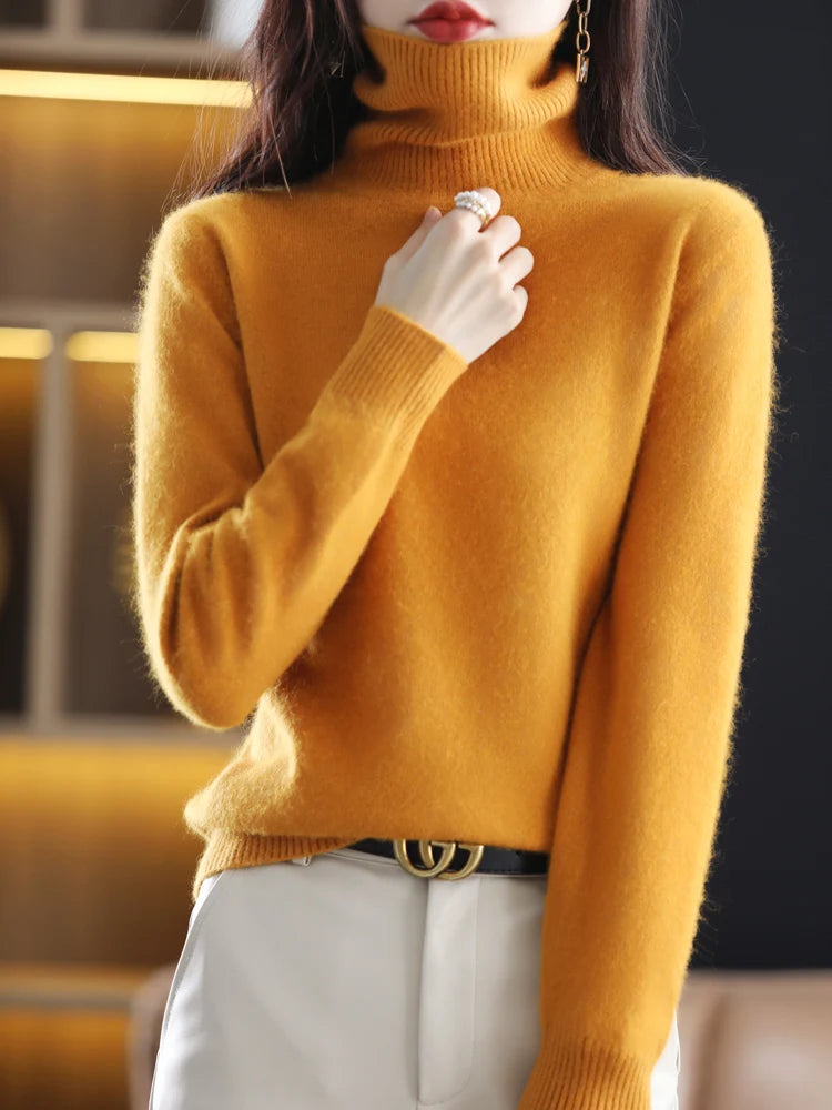 LHZSYY Mink Cashmere Turtleneck Sweater for Women Warm