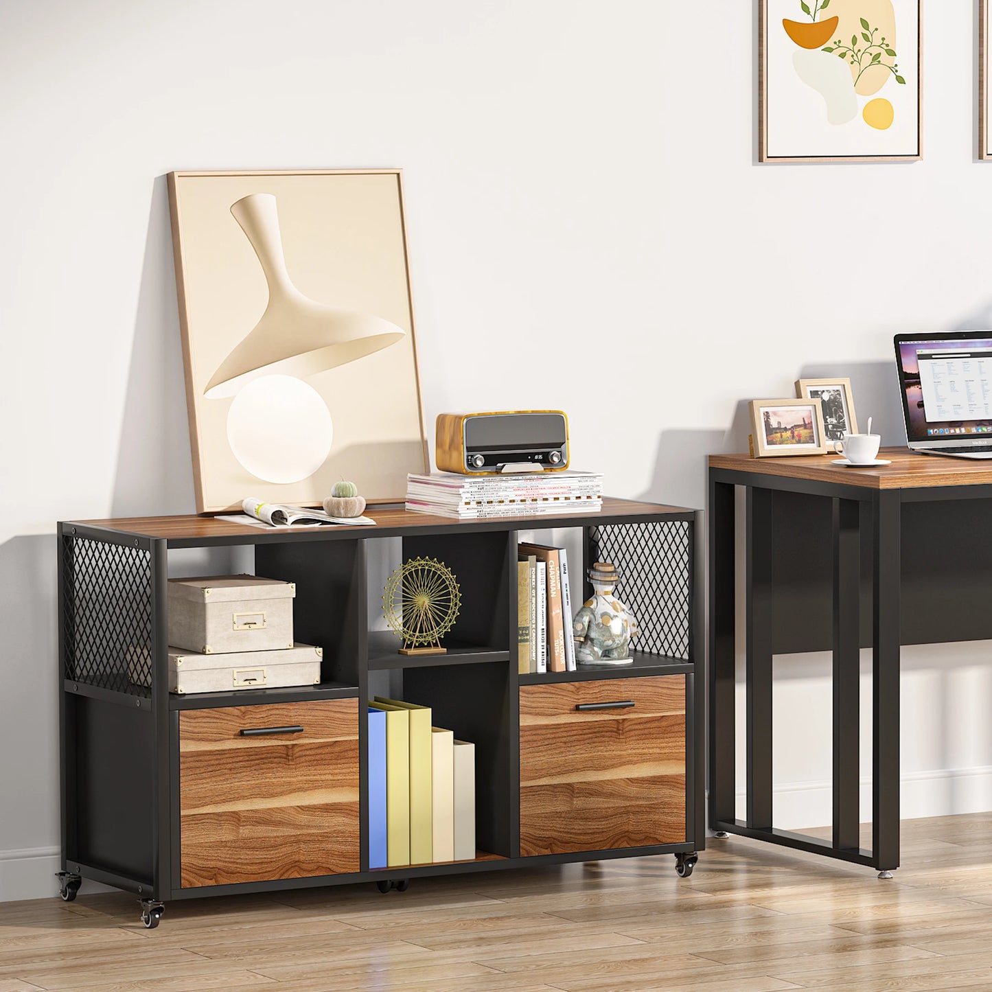 Tribesigns 2 Drawer Wood File Cabinet With Wheels Casters