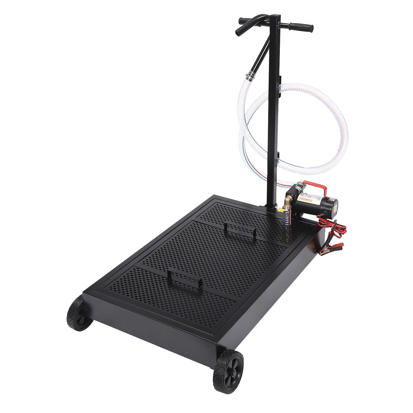12V 155W 15 Gallon Electric Oil Drain Pan Set with Pump and Hose Foldable Handle Oil Drain Cart