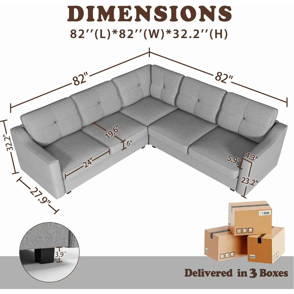 Huanzhuang Luxury Convertible Sectional Sofa Shaped 5 Seat