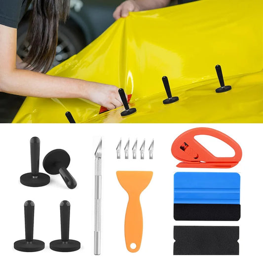 Car Vinyl Wrap Tools Automotive Film Application Kit Felt Squeegee Plastic Scraper Magnetic Holder Vinyl Knife Gripper