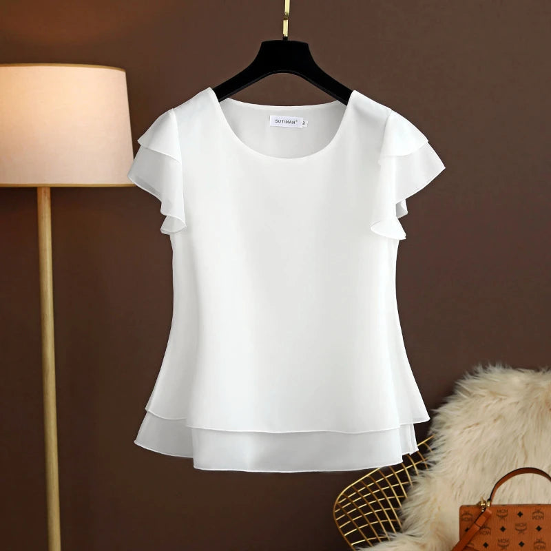 YUQI Fashion Summer Plus Size Loose Casual Chiffon Blouse Top