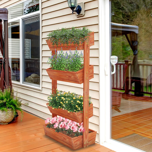 Finishing 4 Tier Vertical Garden Bed Wooden Planter Stand