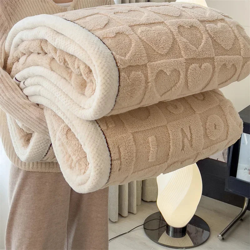 Love Coral Fleece Throw Blanket 3D Heart Plaid Lightweight Super Soft Sofa Cover Winter Blanket