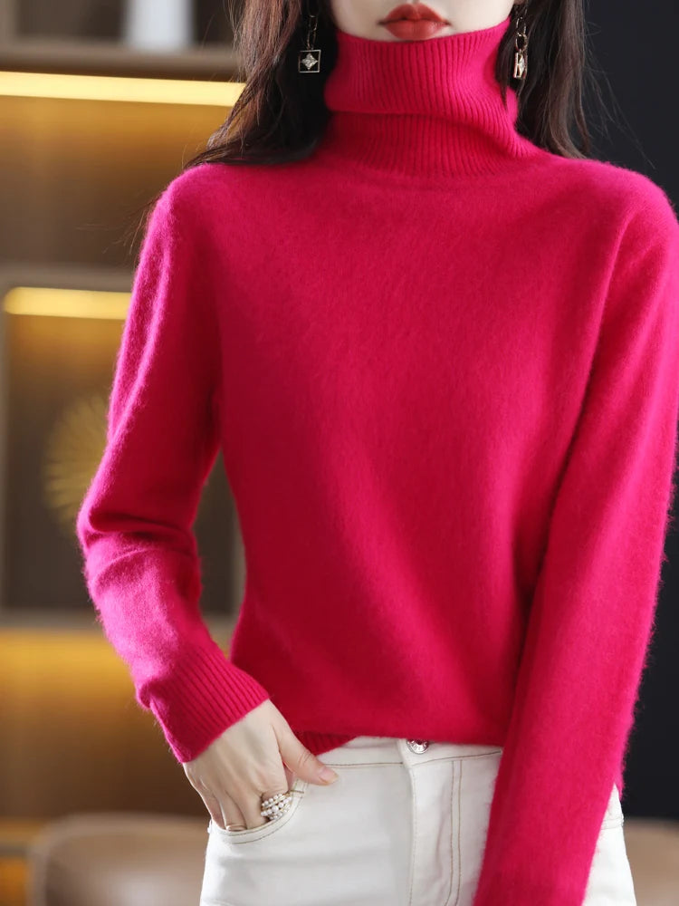 LHZSYY Mink Cashmere Turtleneck Sweater for Women Warm