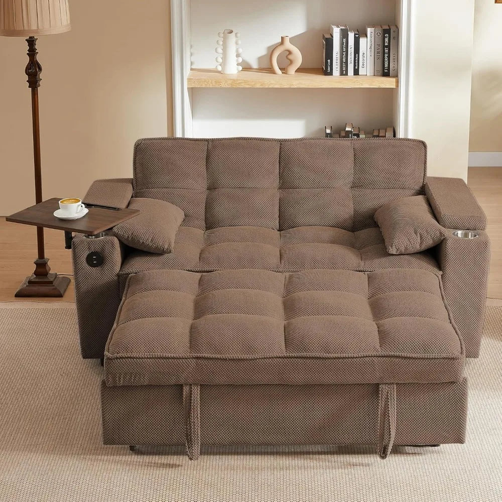 Modern 3-in-1 Convertible Sofa Bed with Swivel Side Table