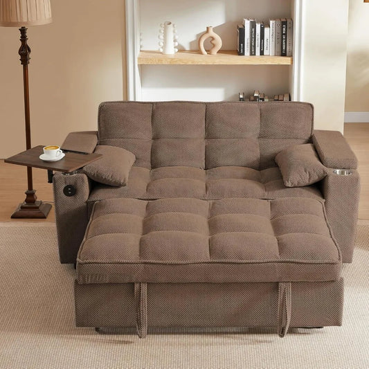 Modern 3-in-1 Convertible Sofa Bed with Swivel Side Table