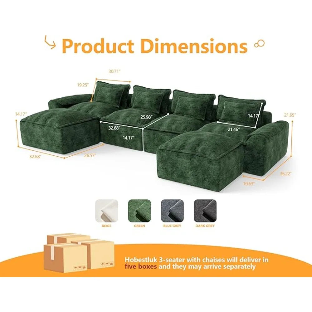HUANZHUANG Cloudlike ModularConfigurable USShaped Sectional Sofa With Seamless Removable Covers
