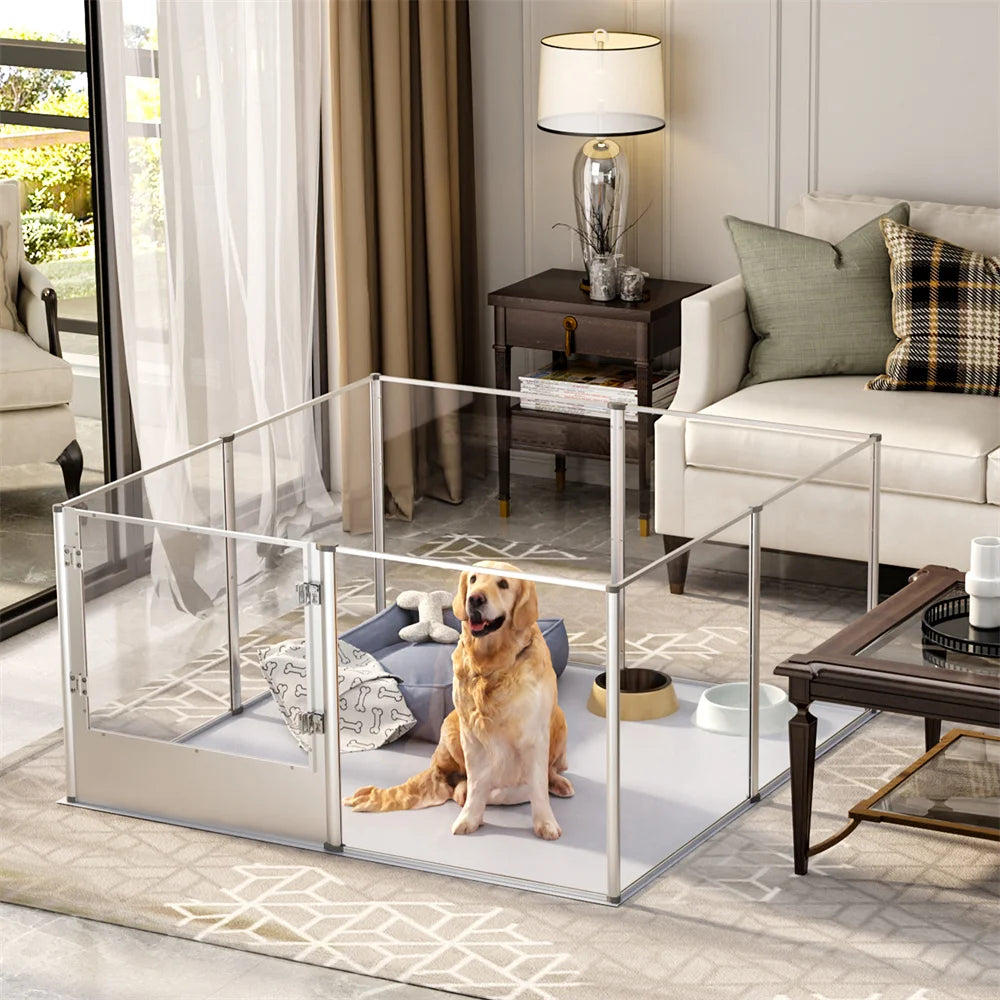 1Pc Large Acrylic Dog Playpen Cage Indoor Enclosure Puppy Playpen with Waterproof Fertility Pad