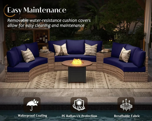 XMSJ Patio Conversation Set Half Moon Wicker Furniture