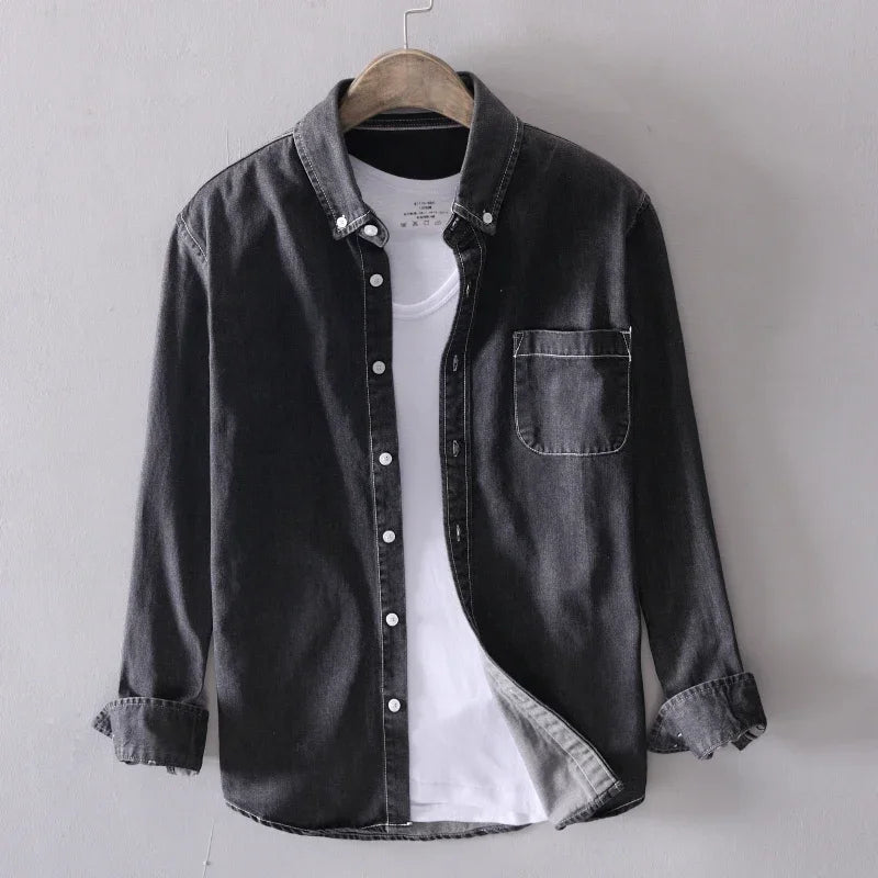 Cotton Long Sleeve Denim Shirt for Men