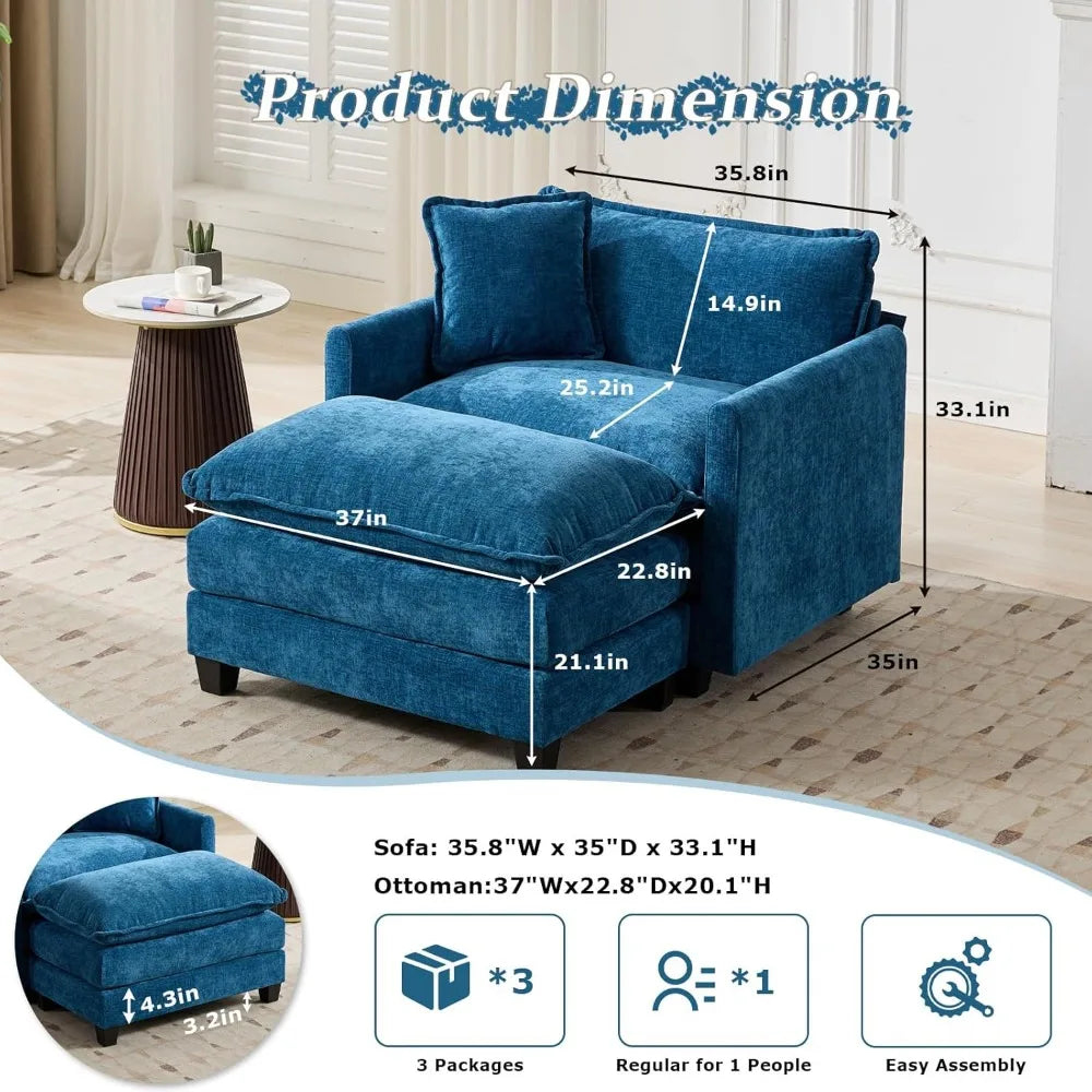 Luxurious Chenille Sectional Sofa With Ottoman Premium Contemporary Living Furniture