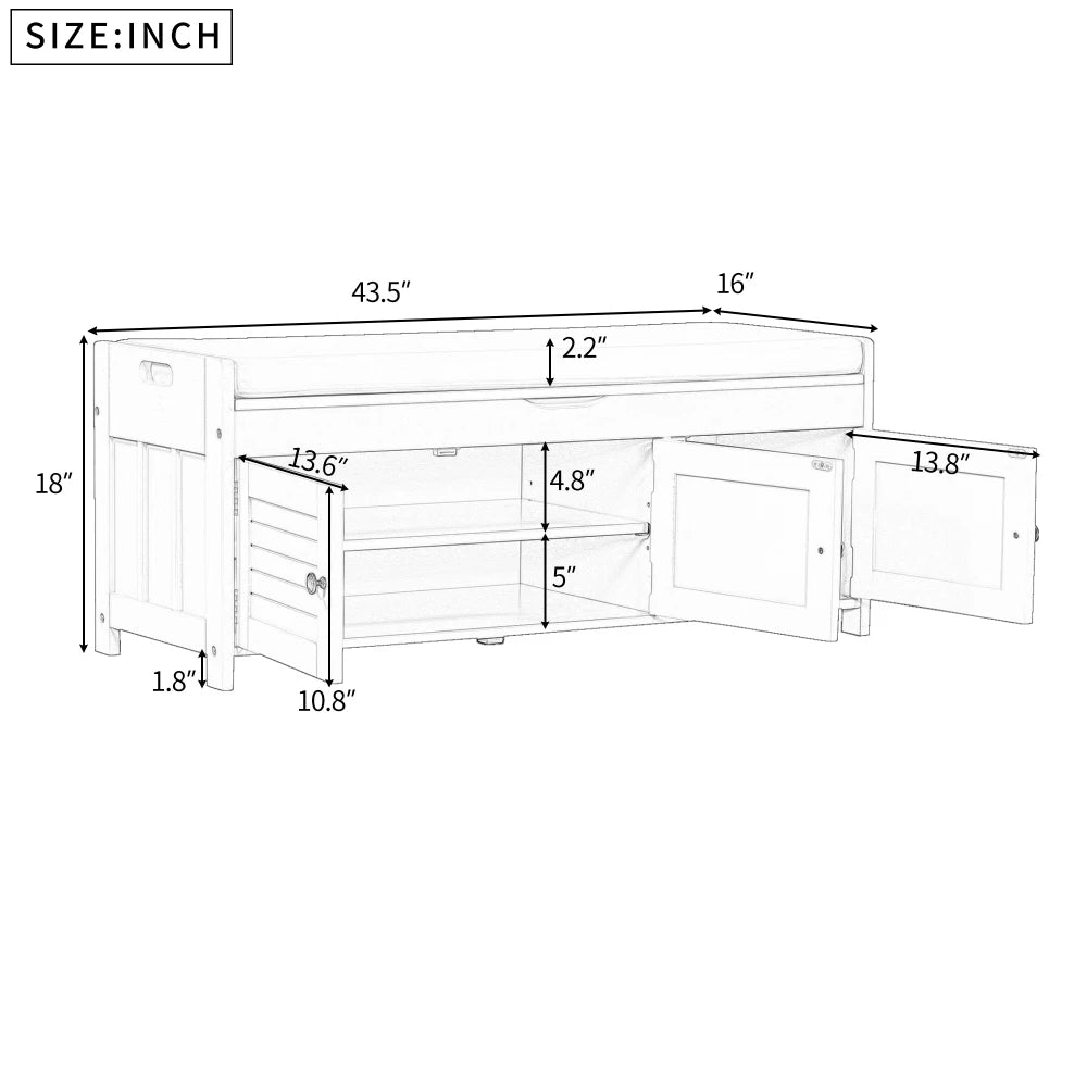 Stylish Storage Bench with Removable Cushion and Hidden Compartments
