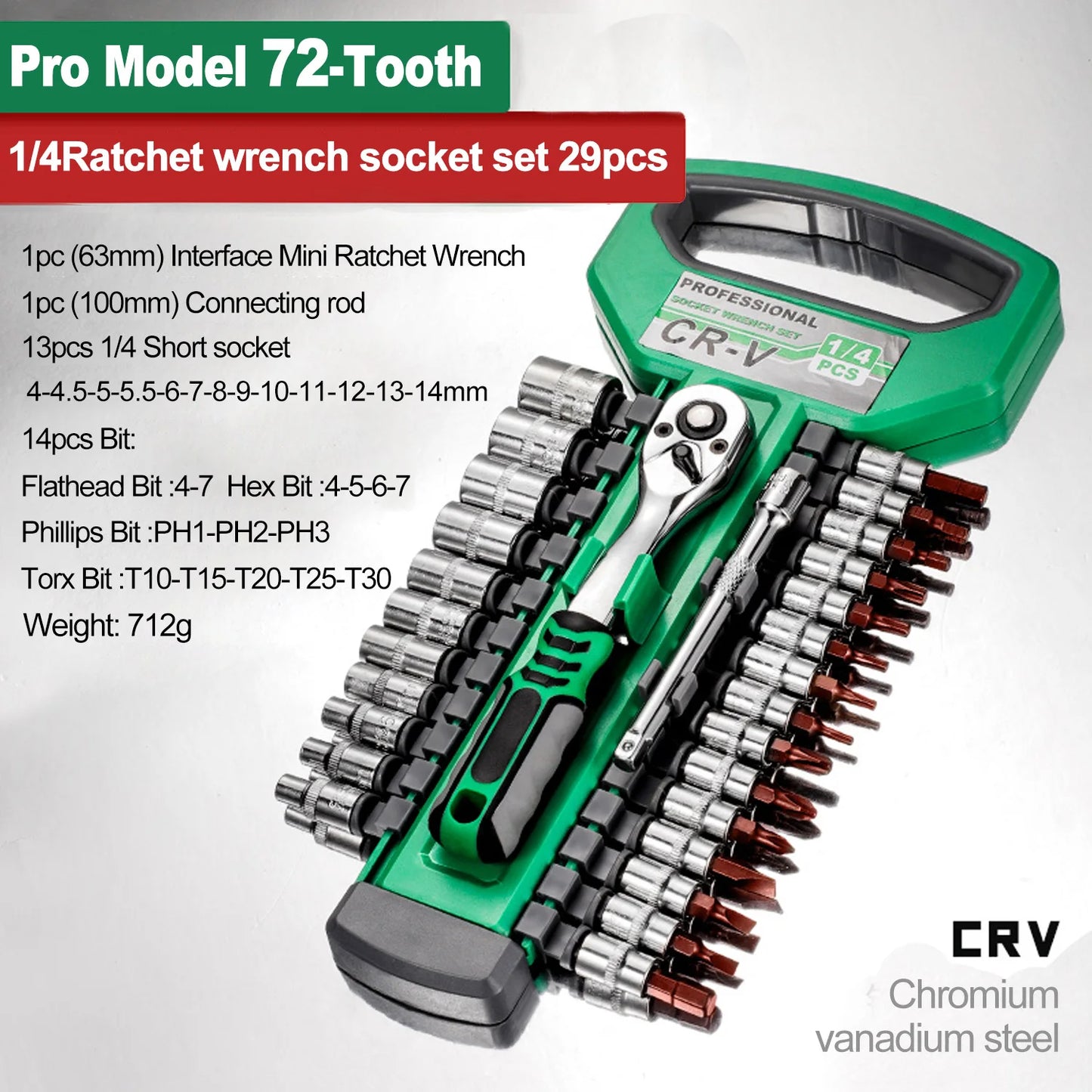 Ratchet Socket Wrench Set With Quick Release Reversible Handle