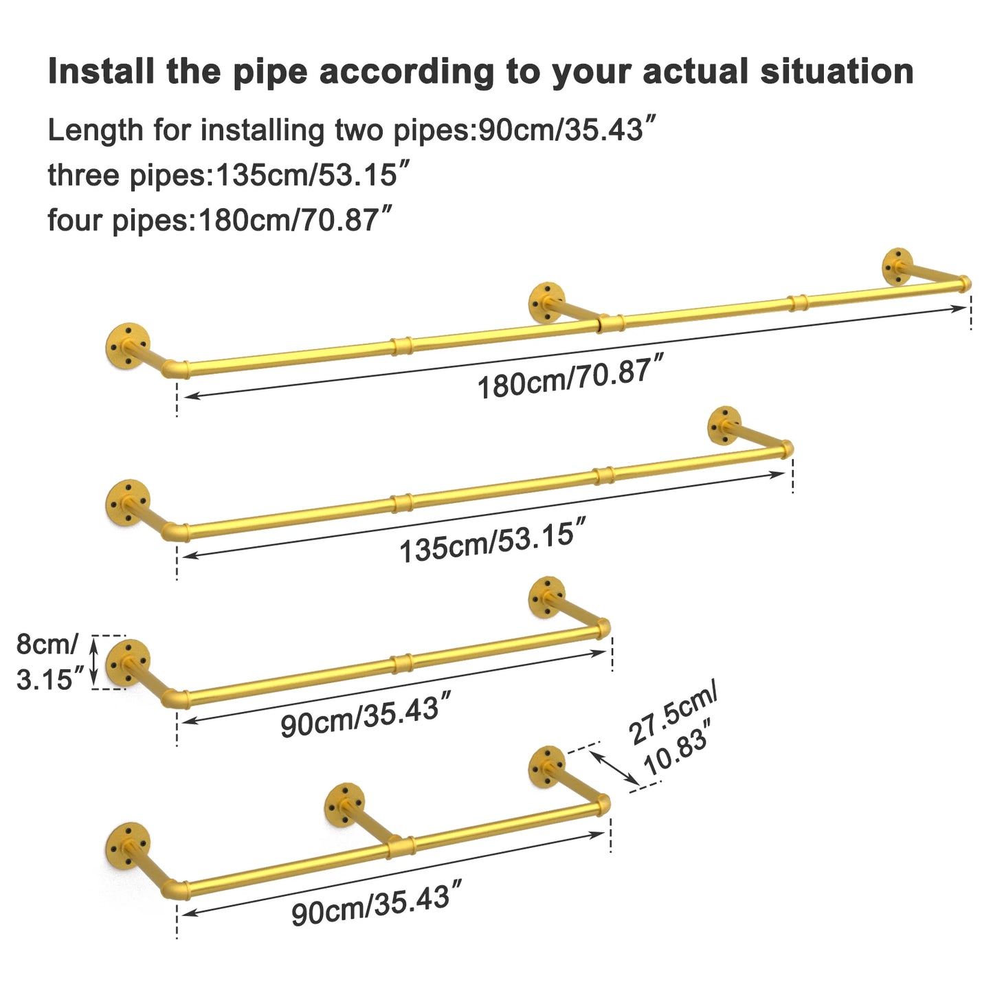 Wisfor Industrial Pipe Metal Clothes Rail Wall Mounted Rack