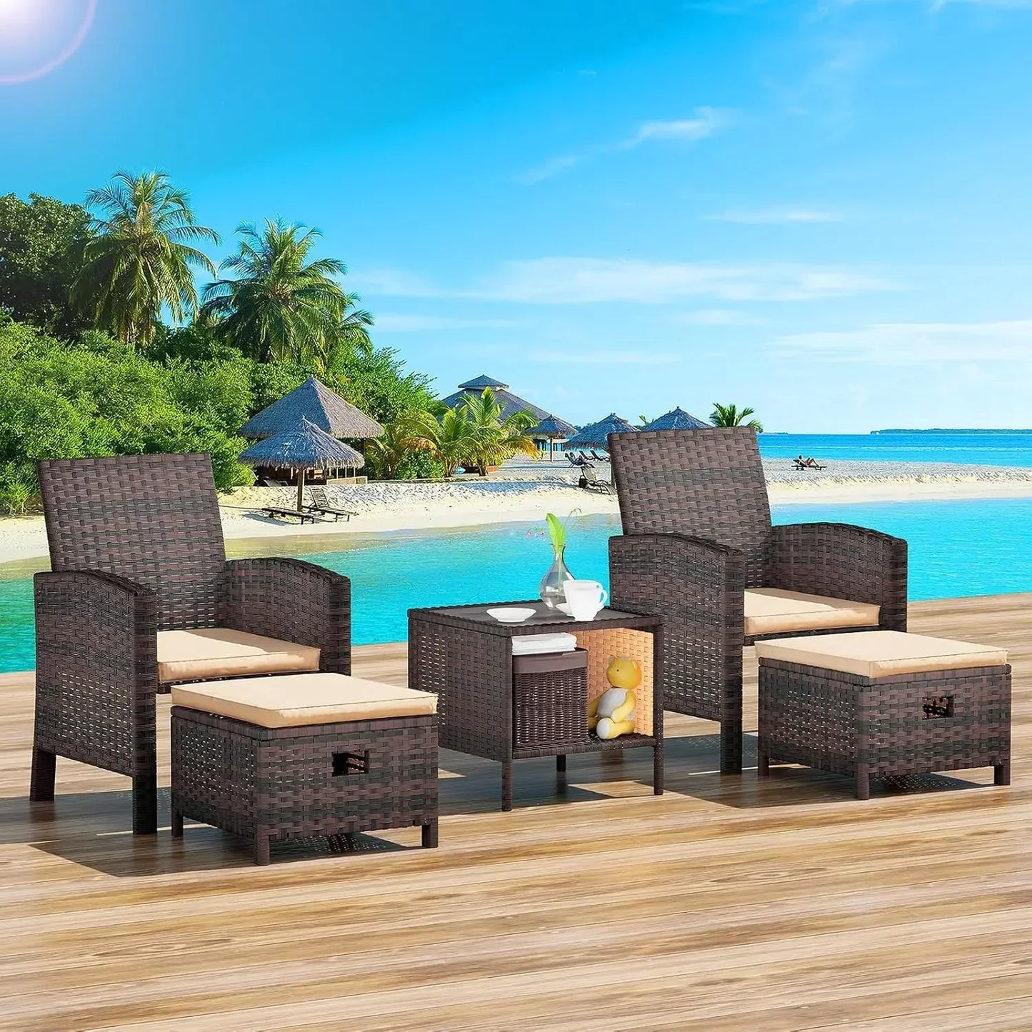 General 5 Piece Patio Conversation Set PE Wicker Furniture