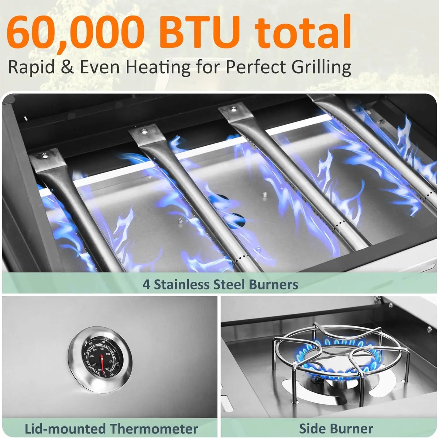 Stainless Steel Propane Gas Grill With Side Burner For Outdoor Cooking