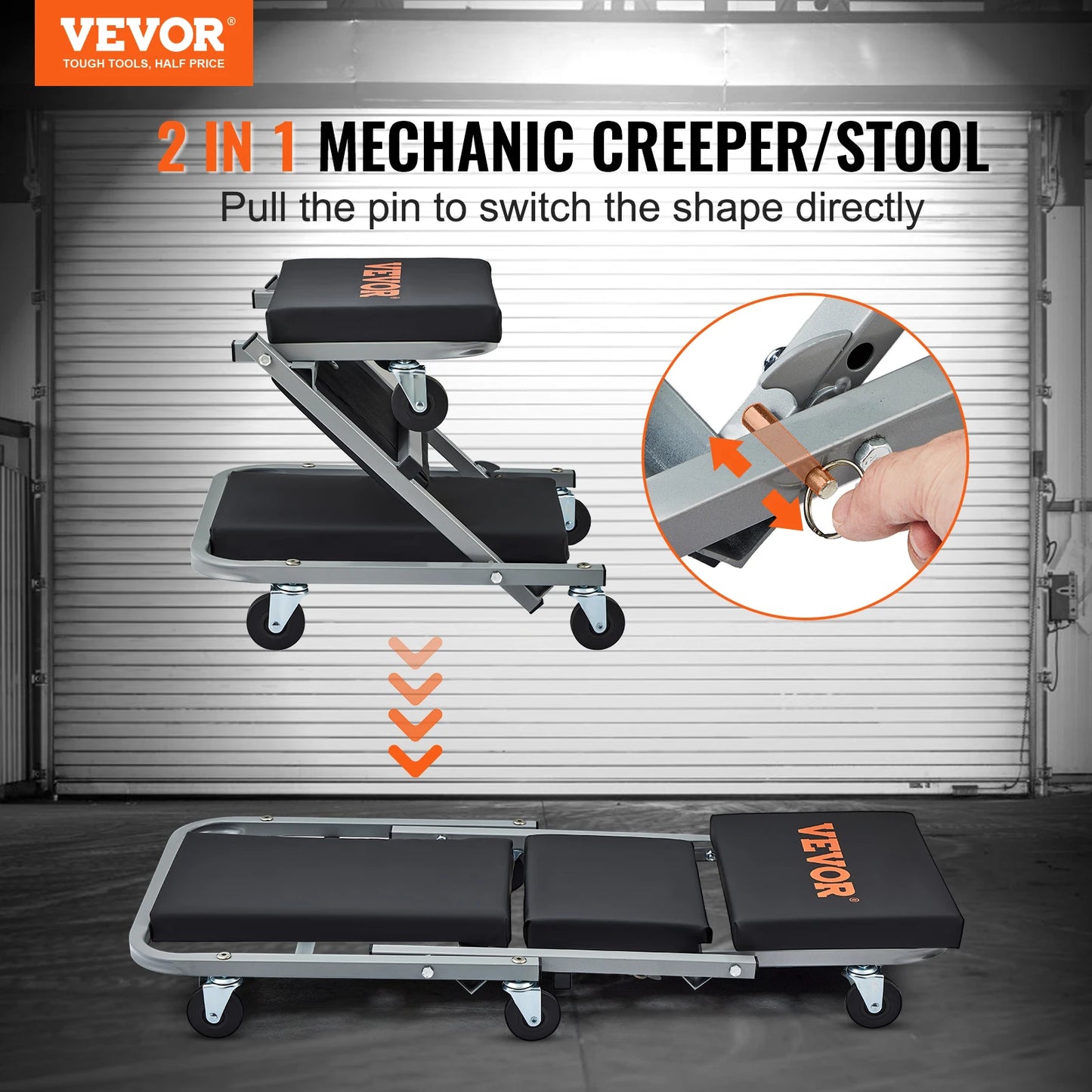 VEVOR Mechanic Creeper 36 Inch Z Creeper Seat 2 in 1 Vehicle Maintenance Tool