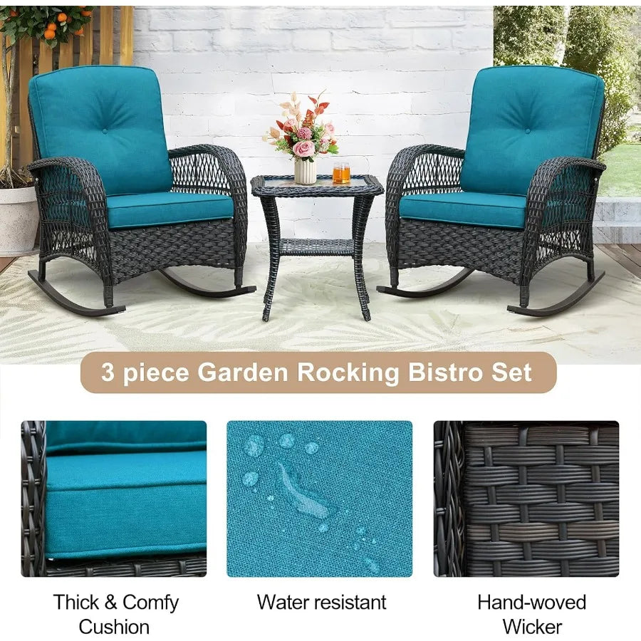 Outdoor Wicker Rocking Chairs Set Of 2 With Coffee Table