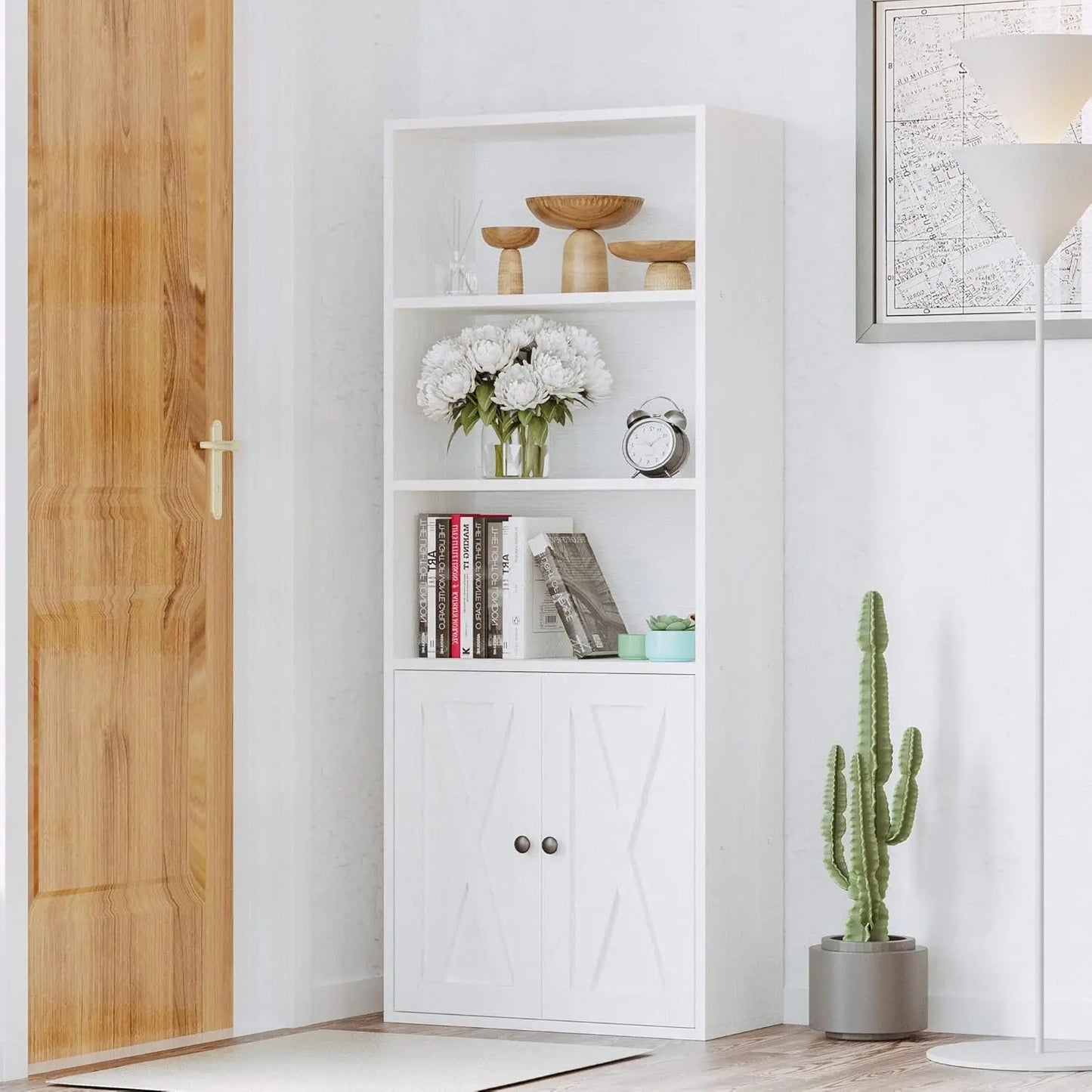 Ironck Industrial Bookcase With Doors Five Shelf Unit