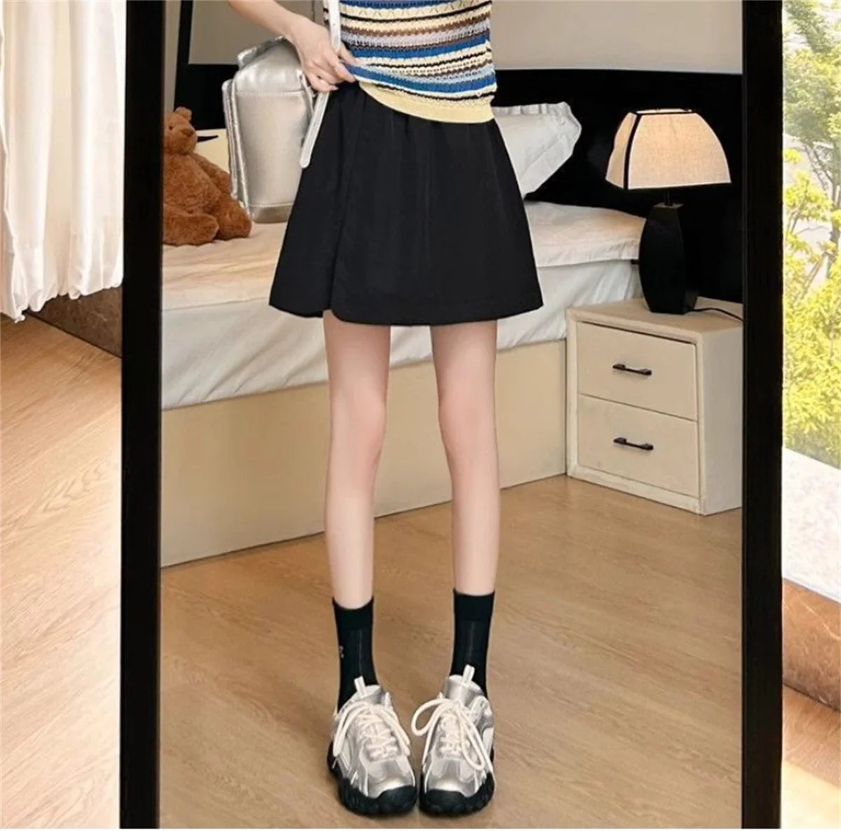 DOHTIH Women High Waist Loose Skirt Shorts