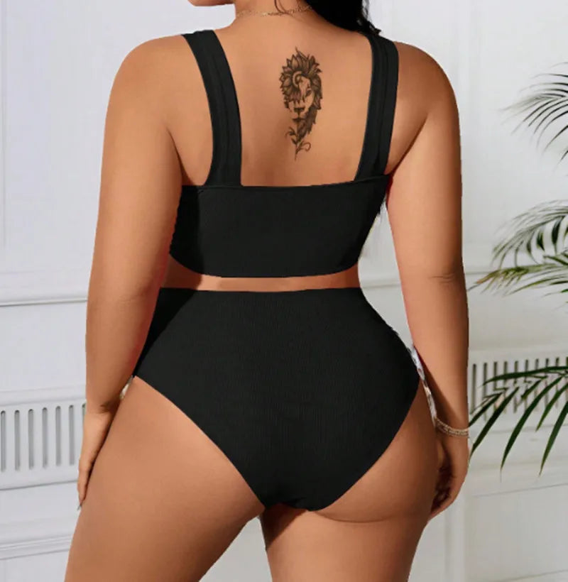 Plus Size Ribbed Bikinis Two Piece High Waist Bathing Suit