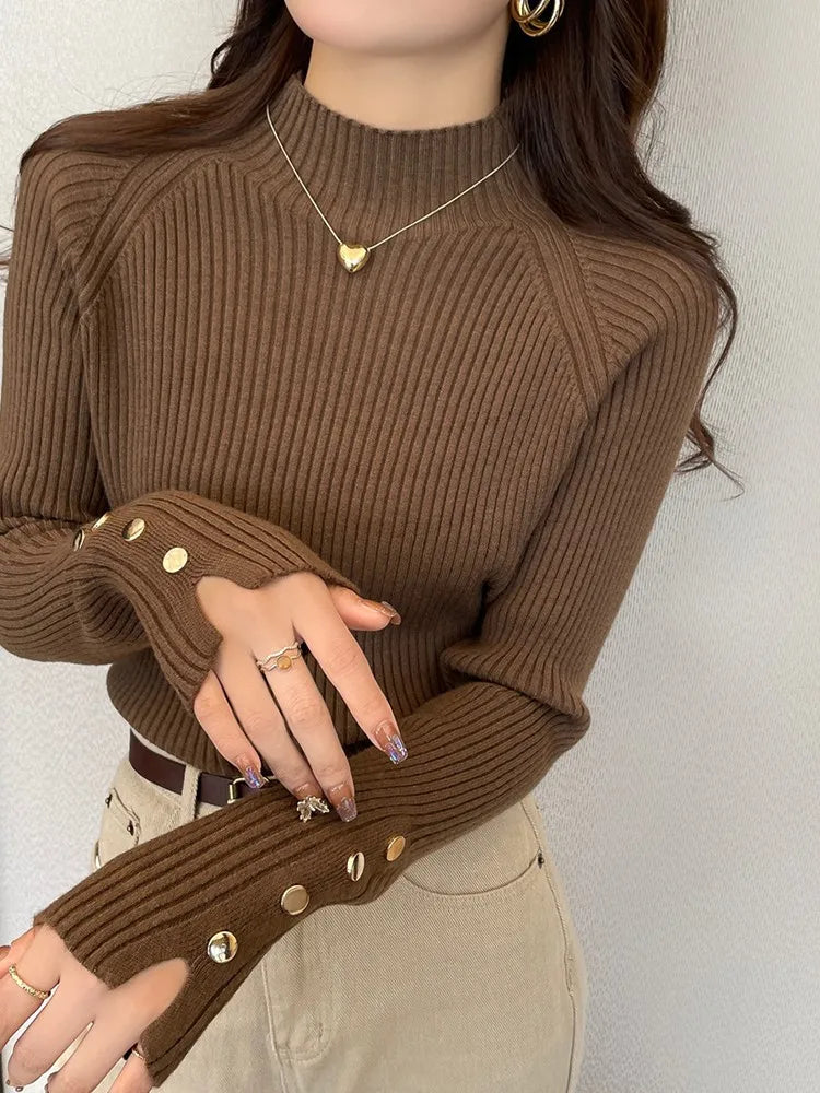 AOSSVIAOCN Women Turtleneck Knit Sweater Autumn Winter Pullover
