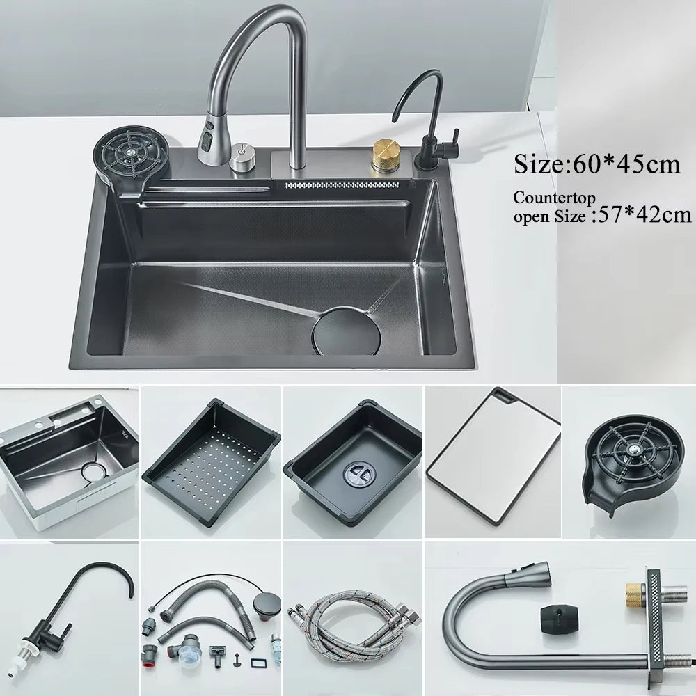 MYQualife 304 Stainless Steel Waterfall Kitchen Sink Faucet