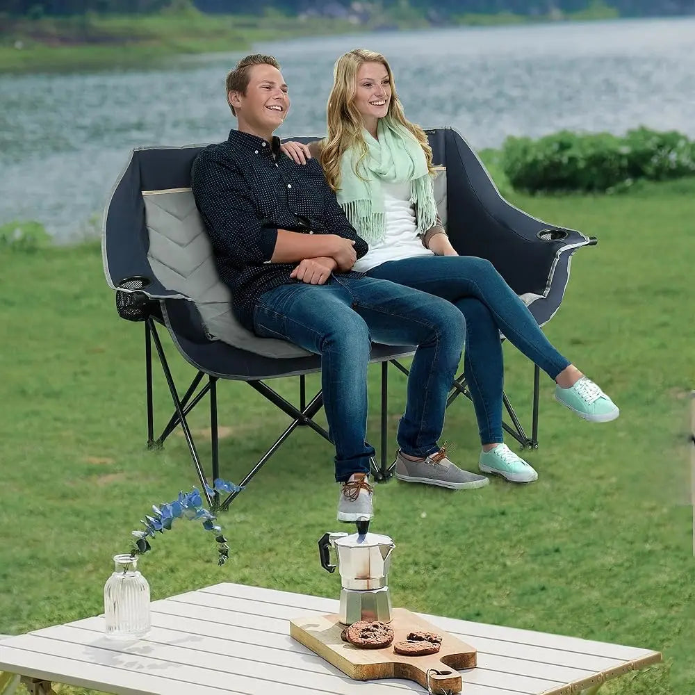 Hign-concerned Double Camping Chair Loveseat Cup Holders