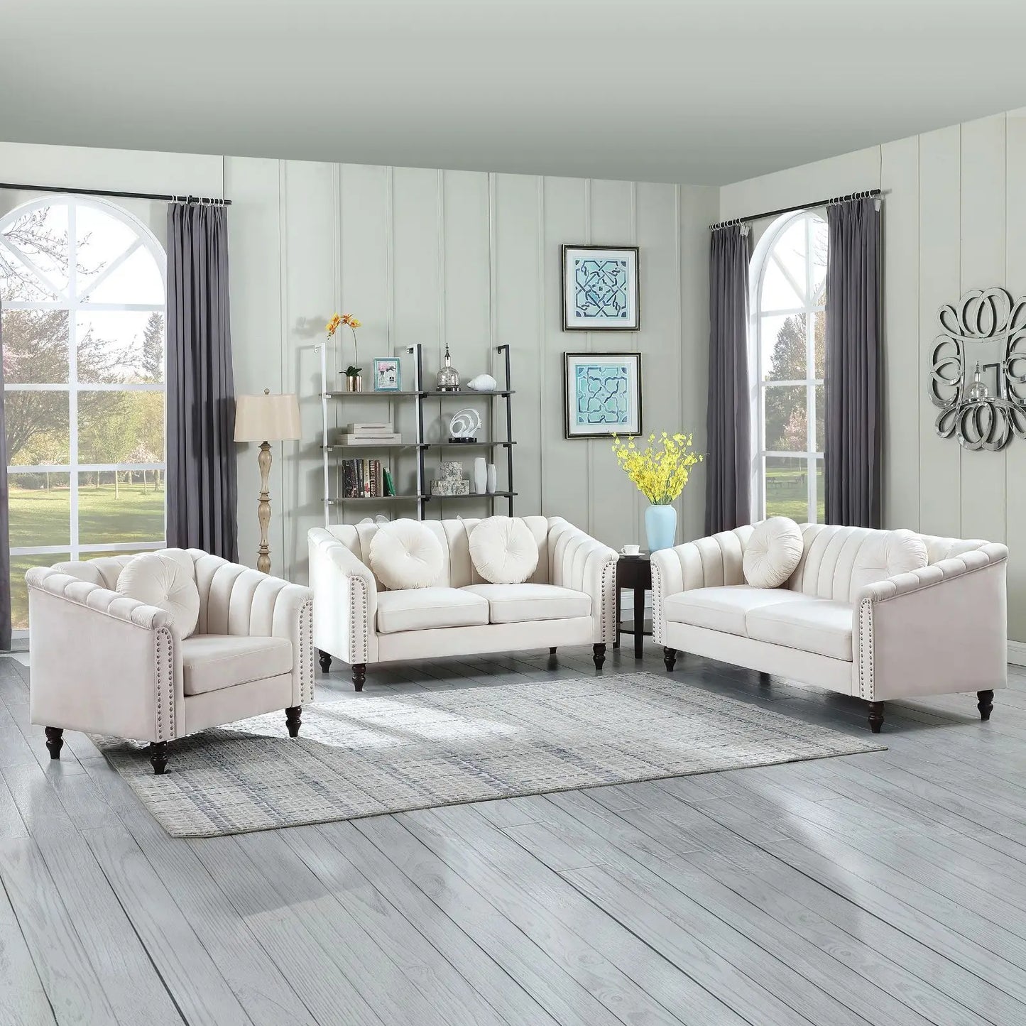 CN Guangdong Microfiber 3Piece Sectional Sofa Set With Double Spring