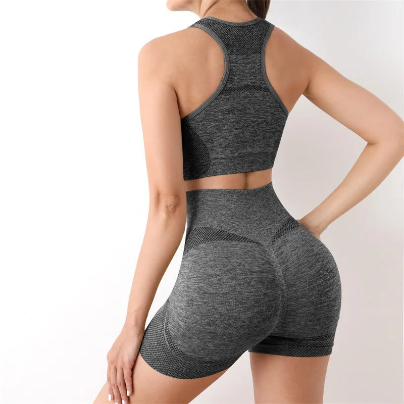 Seamless Women Yoga Set Long Sleeve Crop Top Leggings