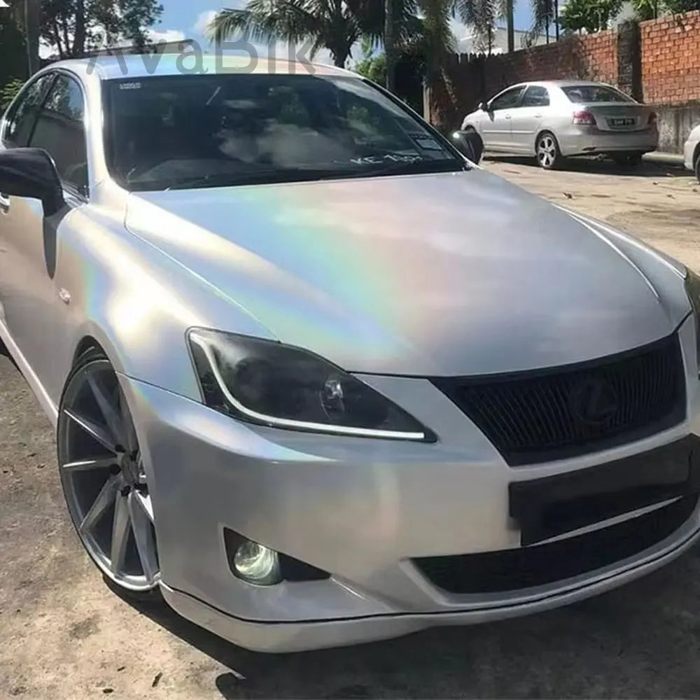 High Glossy Psychedelic Diamond Rainbow Chrome Vinyl Wrap Film PET Bubble Free Low Tack Glue Rainbow Laser White Car Stickers