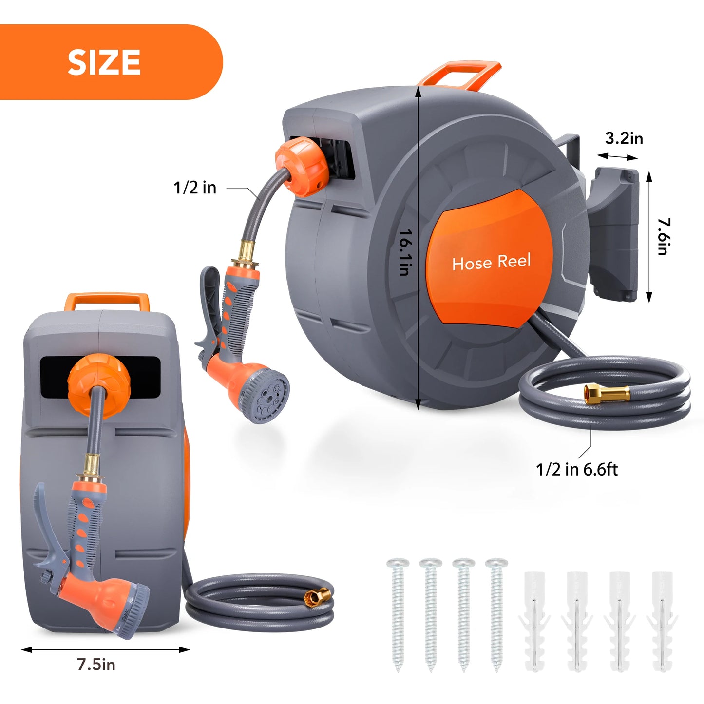 Retractable Garden Hose Reel With Automatic Rewind System
