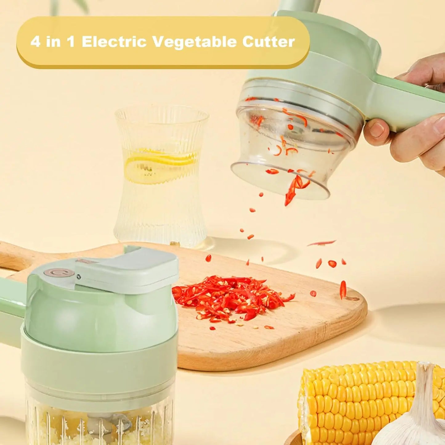 Portable 4 in 1 Electric Vegetable Cutter and Masher Set