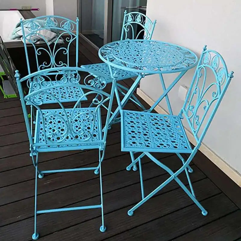 Folding Outdoor Garden Furniture Set Iron Table and Chair Nordic Patio Balcony Lounge Three Piece Set