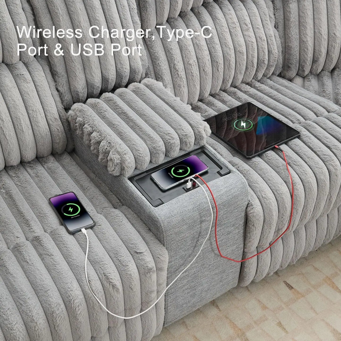 TODRANICN Power Reclining L Shaped Fuzzy Rabbit Plush Sofa