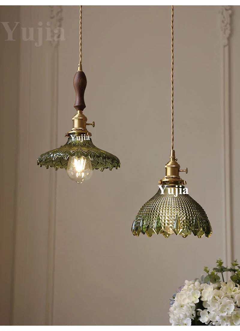 Multi Style Green Glass Pendant Light Vintage Light Fixtures Modern Chandelier Lamp for Kitchen Island