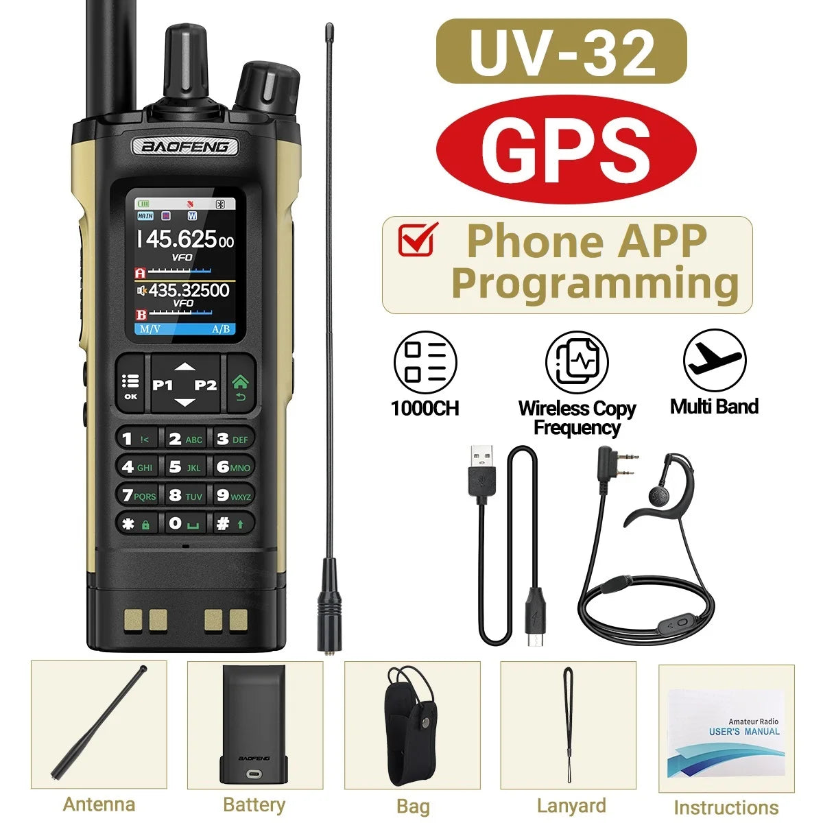 Baofeng UV32 10W Multi Band Walkie Talkie With GPS Tech