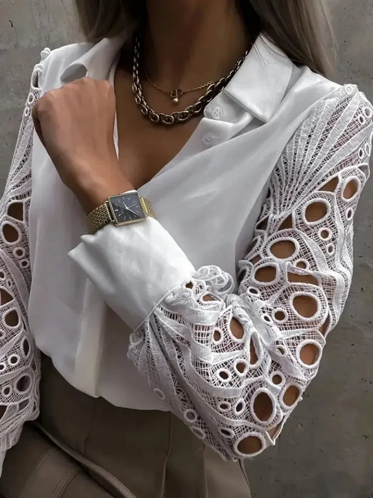 CN Guangdong Womens Lace Hollow Out Blouse Top