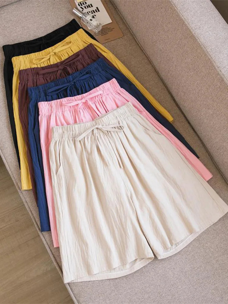 Women’s Casual High Waist Cotton Shorts with Pockets