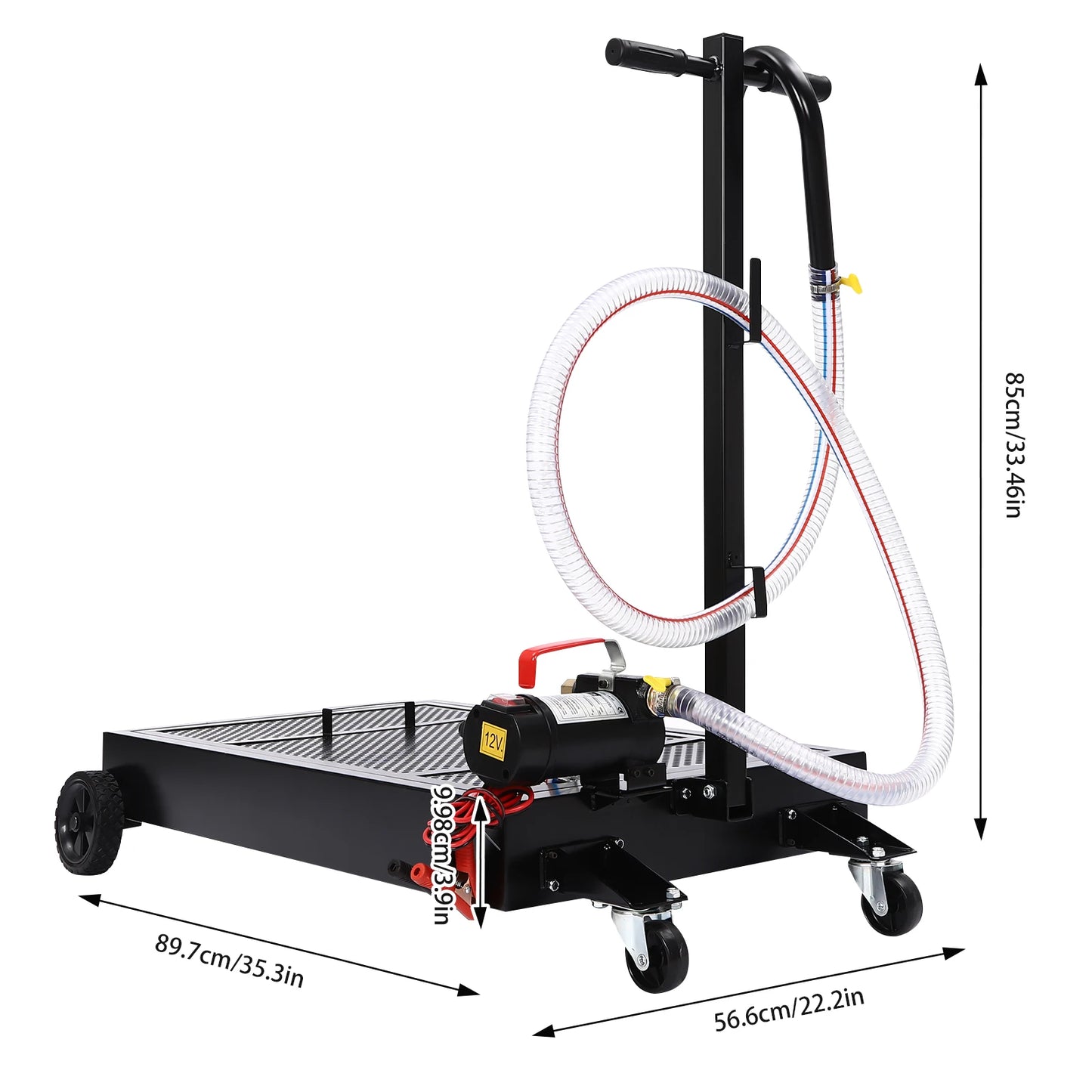 12V 155W 15 Gallon Electric Oil Drain Pan Set with Pump and Hose Foldable Handle Oil Drain Cart
