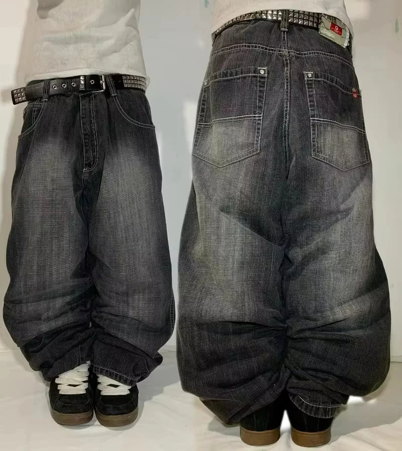 Streetwear Embroidered Baggy Jeans Women High Waist Wide Leg