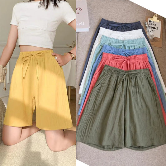 Women’s Casual High Waist Cotton Shorts with Pockets