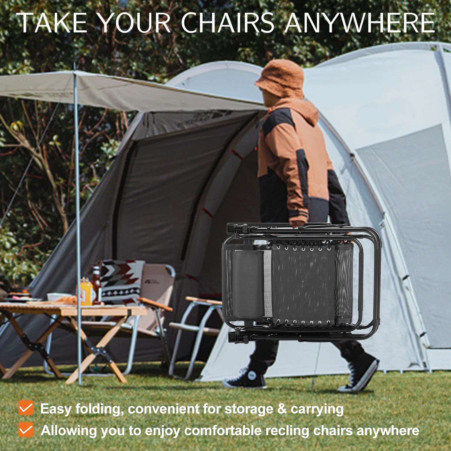 JHK Zero Gravity Portable Recliner Lounge Chairs Set of Two
